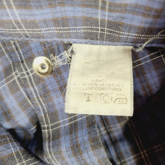 Plains Western Wear Blue Plaid Shirt Short Sleeve Pearl Snap Buttons Size Large - Picture 7 of 13